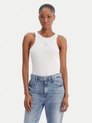 Guess Top W6RP39 KD092 Biały Regular Fit. Białe topy damskie Guess, l, z aplikacjami, z syntetyku, bez kołnierzyka, bez ramiączek. Za 169.99 zł.