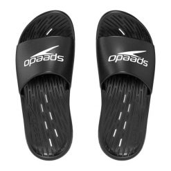 Klapki basenowe antypoślizgowe męskie Speedo Slides. Czarne klapki męskie Speedo, bez wzorów, bez zapięcia. Za 79.99 zł.