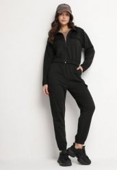 Czarny Komplet Dresowy Cargo Bluza i Spodnie z Kieszeniami Kormilla. Czarne bluzy damskie Born2be, m, bez wzorów, z dresówki, eleganckie, bez ramiączek, bez kaptura. Za 84.99 zł.