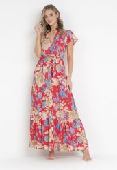 Czerwona Sukienka Sepurcia. Czerwone sukienki damskie Born2be, na lato, l, bez wzorów, z materiału, boho, bez kołnierzyka, bez ramiączek, maxi, kopertowe. Za 79.99 zł.