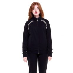 Bluza z bawełna z pełny zamek błyskawiczny na co dzień. Czarne bluzy damskie LEONE 1947 APPAREL, xl, bez wzorów, z bawełny, sportowe, bez ramiączek, bez kaptura. W wyprzedaży za 246.29 zł.