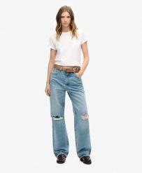 Superdry Jeansy Wide Leg z Bawełny Organicznej. Zielone jeansy damskie Superdry, z aplikacjami, z bawełny, eleganckie. Za 387.20 zł.