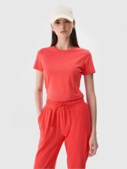 4F T-shirt slim gładki damski - czerwony XS. Czerwone t-shirty damskie 4F, xs, bez wzorów, z bawełny, klasyczne, bez kołnierzyka, bez ramiączek. Za 39.99 zł.