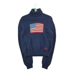 Second life - Damski sweter USA Flag RL Navy - Stan bardzo dobry. Niebieskie swetry nierozpinane damskie Ralph Lauren, s, bez wzorów, z materiału, eleganckie, bez kołnierzyka, bez ramiączek. Za 447.26 zł.