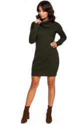 Khaki Długi Sweter- Sukienka z Szerokim Golfem. Brązowe swetry nierozpinane damskie MOE, uniwersalny, bez wzorów, z materiału, bez kołnierzyka, bez ramiączek. Za 203.90 zł.