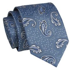 Krawat - ALTIES - Niebieski, Duże Wzory Paisley. Niebieskie krawaty i muchy Alties, bez wzorów, z tkaniny, eleganckie. Za 49.00 zł.