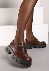 Brązowe Półbuty w Stylu Grunge na Platformie ze Sznurowaniem Erinaes. Brązowe półbuty damskie Renee, bez wzorów, z jeansu, eleganckie, bez obcasa, na obcasie, bez zapięcia. Za 119.99 zł.
