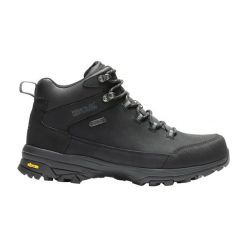 Męskie skórzane buty trekkingowe Burrell. Czarne trekkingi męskie Regatta, z materiału, bez zapięcia. Za 549.99 zł.
