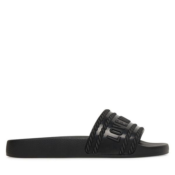 Klapki LOVE MOSCHINO. Czarne klapki damskie Love Moschino, bez wzorów, bez obcasa, bez zapięcia. Za 346.99 zł.
