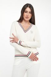 Sweter damski z logo LIU JO. Swetry nierozpinane damskie Liu Jo, m, bez wzorów, bez kołnierzyka, bez ramiączek. Za 429.00 zł.