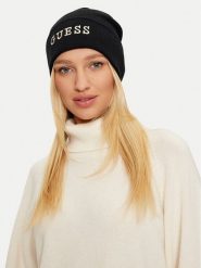 Guess Czapka AW5189 POL01 Czarny. Czarne czapki damskie Guess, na zimę, z aplikacjami, z materiału. Za 149.99 zł.