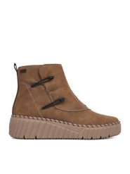 Rieker Botki CEO-N2882-24 Brązowy. Brązowe botki damskie Rieker, bez wzorów, z materiału, bez obcasa, na koturnie, bez zapięcia. Za 399.99 zł.
