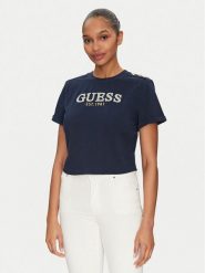 Guess T-Shirt W5GI15 K8FQ4 Granatowy Regular Fit. Niebieskie t-shirty damskie Guess, xxl, z aplikacjami, z bawełny, bez kołnierzyka, bez ramiączek. Za 129.99 zł.