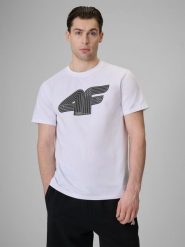 4F T-shirt regular z nadrukiem męski - biały XL. Białe t-shirty męskie 4F, m, bez wzorów, z bawełny, bez kołnierzyka, bez ramiączek. Za 69.99 zł.