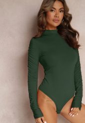 Zielone Body z Długimi Marszczonymi Rękawami Pinna. Zielone body Renee, bez wzorów. Za 79.99 zł.