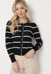 Czarny Kardigan w Paseczki z Eleganckimi Guziczkami Myrth. Czarne kardigany damskie Born2be, m, bez wzorów, z jeansu, eleganckie, bez kołnierzyka. Za 139.99 zł.