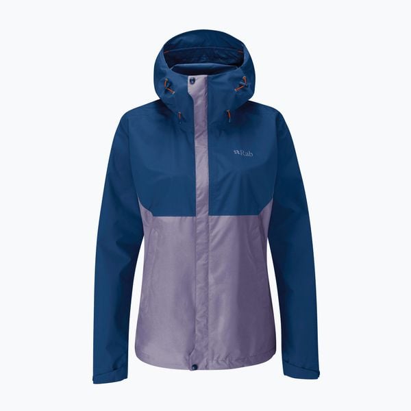 Kurtka przeciwdeszczowa damska Rab Downpour Eco. Niebieskie kurtki sportowe damskie RAB, bez wzorów, bez ramiączek, bez kaptura, trekkingowe. Za 479.99 zł.
