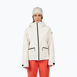 Kurtka narciarska damska Rossignol Rochrun Insulated. Białe kurtki sportowe damskie Rossignol, na zimę, bez wzorów, bez ramiączek, bez kaptura, narciarskie. Za 1,099.00 zł.