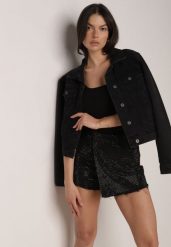 Czarne Jeansowe Spódnico-Szorty w Eleganckim Stylu z Bawełną i Cyrkoniami Delatia. Czarne szorty damskie Born2be, z aplikacjami, z bawełny, eleganckie, z podwyższonym stanem. Za 129.99 zł.