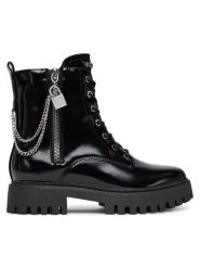 Guess Botki FLTFRO ELE10 Czarny. Czarne botki damskie Guess, z aplikacjami, ze skóry, bez obcasa, na płaskiej podeszwie, bez zapięcia. Za 609.99 zł.