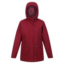 Kurtka przeciwdeszczowa damska Brenlyn Abstract Hearts. Czerwone kurtki sportowe damskie Regatta, xs, z aplikacjami, z materiału, bez ramiączek, z kapturem, trekkingowe. Za 280.99 zł.