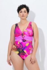 Damskie Strój kąpielowy ozdobna taśma klamra miękkie miseczki. Czerwone stroje kąpielowe damskie Ulla Popken, plus size, bez wzorów, z elastanu. Za 191.99 zł.