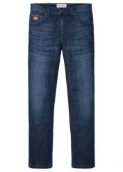 Jeansy classic fit ze wzmocnionym krokiem, tapered. Niebieskie jeansy męskie bonprix, z jeansu. Za 149.99 zł.