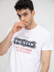 Koszulka męska z nadrukiem biała Millaner 101. Białe t-shirty męskie BIG STAR, l, bez wzorów, z bawełny, bez kołnierzyka, bez ramiączek. W wyprzedaży za 59.99 zł.