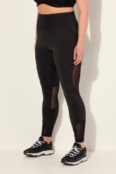 Damskie Legginsy sportowe wstawka z siateczki kieszeń z recyklingu. Czarne legginsy damskie Ulla Popken, bez wzorów, z elastanu. Za 239.99 zł.