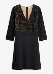 Sukienka koktajlowa z koronką. Czarne sukienki damskie bonprix, bez wzorów, z koronki, eleganckie, bez kołnierzyka, bez ramiączek. Za 219.99 zł.