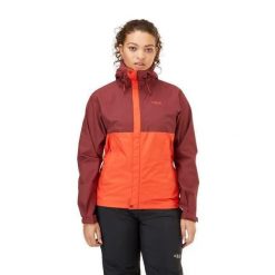Kurtka przeciwdeszczowa damska Rab Downpour Eco. Brązowe kurtki sportowe damskie RAB, xs, bez wzorów, bez ramiączek, bez kaptura, trekkingowe. Za 519.99 zł.