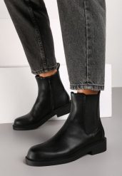 Czarne Klasyczne Botki Typu Sztyblety Tatiola. Czarne botki damskie Renee, bez wzorów, eleganckie, bez obcasa, na obcasie, bez zapięcia. Za 139.99 zł.