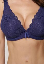 Granatowy Biustonosz z Efektem Push Up Quinata. Niebieskie biustonosze Renee, bez wzorów. Za 44.99 zł.