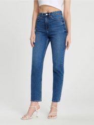 Jeansy mom tall - granatowy. Niebieskie jeansy damskie Sinsay, bez wzorów, z bawełny. Za 59.99 zł.