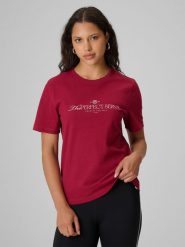 4F T-shirt relaxed z nadrukiem damski - burgundowy L. Czerwone t-shirty damskie 4F, l, bez wzorów, z bawełny, bez kołnierzyka, bez ramiączek. Za 79.99 zł.