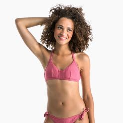 Góra kostiumu kąpielowego surfingowego damska Olaian Caro. Czerwone bikini OLAIAN, s, bez wzorów, z elastanu. W wyprzedaży za 24.99 zł.