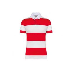 Koszulka polo w paski Kariban. Czerwone bluzki damskie KARIBAN, bez wzorów, bez kołnierzyka, bez ramiączek. Za 174.50 zł.