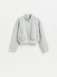 Bluza z ażurowymi wstawkami - jasnoszary. Szare bluzy damskie Reserved, l, w ażurowe wzory, z bawełny, bez ramiączek, bez kaptura. Za 99.99 zł.