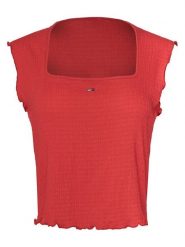 Tommy Jeans Top Smock Seersucker DW0DW22220 Czerwony Slim Fit. Czerwone topy damskie Tommy Jeans, s, bez wzorów, z jeansu, bez kołnierzyka, bez ramiączek. Za 149.99 zł.