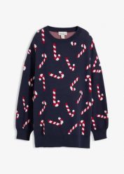 Sweter ciążowy z rozcięciami. Niebieskie swetry nierozpinane damskie bonprix, na zimę, bez wzorów, bez kołnierzyka, moda ciążowa, bez ramiączek. Za 129.99 zł.