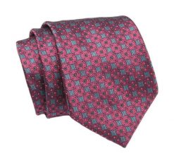 Klasyczny Krawat, Czerwono-Granatowy, Wzór Geometryczny, Męski, 7cm -Angelo di Monti. Czerwone krawaty i muchy Angelo di Monti, bez wzorów, z tkaniny, eleganckie. Za 45.00 zł.
