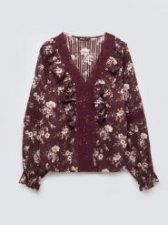 Bluzka damska z kwiatowym nadrukiem ciemnobrązowa Zala 804. Brązowe bluzki damskie BIG STAR, l, bez wzorów, z koronki, boho, bez kołnierzyka, bez ramiączek. Za 229.99 zł.