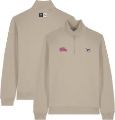 Bluza z zamkiem 1/4 – Polo – Organiczna – Dla dorosłych (Beżowa). Brązowe bluzy damskie SURF MONKEY, xl, z aplikacjami, z bawełny, eleganckie, bez ramiączek, bez kaptura. Za 349.95 zł.