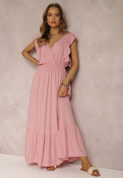 Różowa Sukienka z Wiskozy Ganogeus. Czerwone sukienki damskie Renee, na imprezę, na lato, l, z aplikacjami, z wiskozy, bez kołnierzyka, bez ramiączek, maxi, kopertowe. Za 89.99 zł.