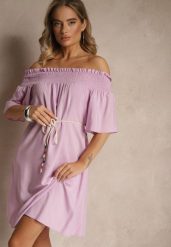 Fioletowa Sukienka Hiszpanka z Bawełną i Wiskozą Ozdobiona Sznurkiem Lilarelle. Fioletowe sukienki damskie Renee, na co dzień, na wiosnę, m, bez wzorów, z bawełny, eleganckie, bez kołnierzyka, bez ramiączek, mini, z odkrytymi ramionami. Za 44.99 zł.