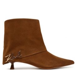Botki KARL LAGERFELD. Brązowe botki damskie KARL LAGERFELD, bez wzorów, bez obcasa, na szpilce, bez zapięcia. Za 1,099.00 zł.