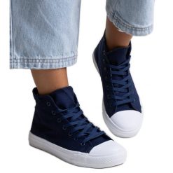 Bez marki Granatowe wysokie trampki Ghanem niebieskie. Niebieskie trampki i tenisówki damskie bez wzorów, bez zapięcia. Za 85.50 zł.