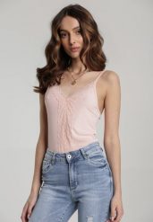 Różowy Top Marinella. Czerwone topy damskie Renee, xs, bez wzorów, z dzianiny, rockowe, bez kołnierzyka, bez ramiączek. Za 14.99 zł.