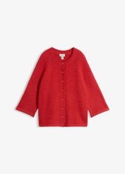 Kardigan, rękawy 3/4. Czerwone kardigany damskie bonprix, bez wzorów, bez kołnierzyka. Za 129.99 zł.