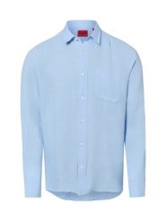 HUGO koszula lniana - Ermano Mężczyźni Regular Fit len (100%) niebieski, L. Niebieskie koszule męskie Hugo, na lato, l, bez wzorów, ze lnu, bez kołnierzyka, bez ramiączek. Za 279.95 zł.